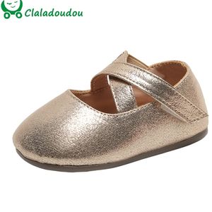 Claladoudou 12-15. Marque Bébé Filles Premier Anniversaire Fête Robe Chaussures 0- Toddler Filles Or Rose Bling Pu Chaussure En Cuir LJ201104