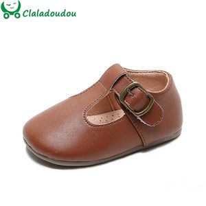 Claladoudou 12- Brand Infant Girls Boys PU Chaussures en cuir pour premier anniversaire Tout-petit Pure Brown Beige Noir Solid Strap Chaussures LJ201104