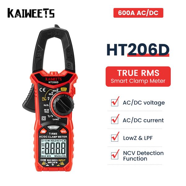 Pinza amperimétrica KAIWEETS HT206D AC DC Pinza amperimétrica digital Multímetro Pinza Amperimetrica True RMS Capacitancia de alta precisión NCV Ohm Hz Tester 230728