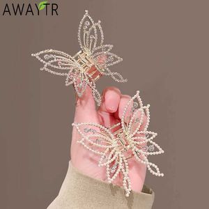 Crampes Fashion Metal Openwork Hair Claw Claw Butterfly Cair Clips for Women Girl Elegant Pony Pony Claw Clip Vintage Hairpin Hair Accessoires Y240425