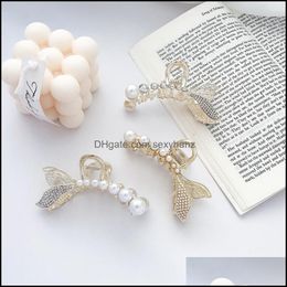 Cramps Hair Bijoux Korea Fish Tail Metal Perle Alloy Femmes Scrunchies Diamond Hairpins Assories Gold Girls Girls Gift Clips Wholesale Drop