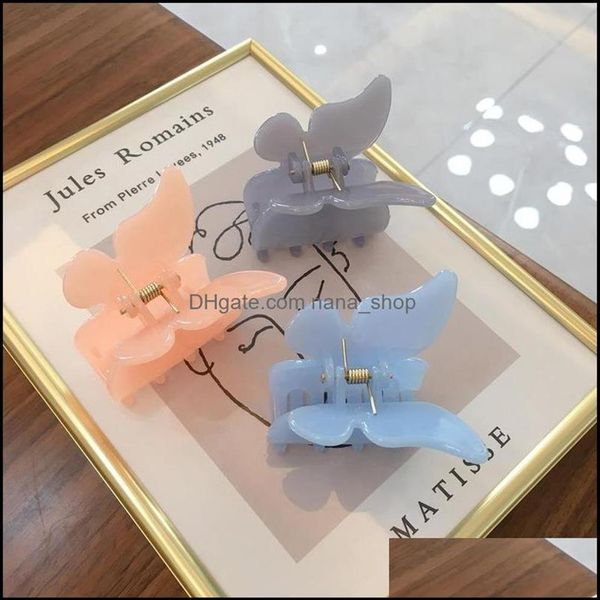 Abrazaderas Joyería Para El Cabello Longitud 5 Cm Mujeres Scrunchies Mariposa En Forma De Color Sólido Tamaño Mediano Clips De Garra De Plástico Dhzds222T