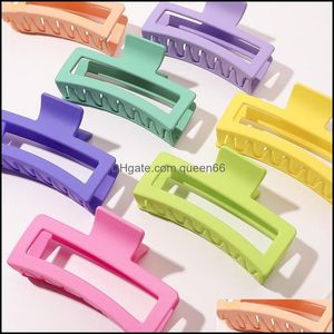 Abrazaderas Longitud 13 Cm Frosted Square Ponytail Pelo grande Mujeres Niñas Candy Color sólido Aleación de plástico Clips de garra para tocado Scrunchi Dhnij