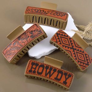 Klemt nieuwe acetaat cowboy kapsel retro haar klauw haarspeld mode populair lederen printing shark clip klauw haaraccessoires voor vrouwen y240425