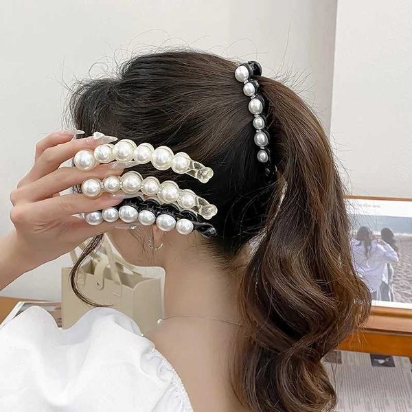 Cramps Pearls Hairpins Banana Clip pour femmes Ponytail Twist Claw Sweet Hairpin Girl Ponytail Barrettes Hairgrips Hair Accessoires Y240425