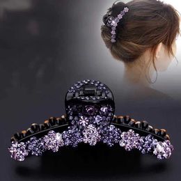 Klemt Rhinestone Hair Claw Crab Clip For Women Girls Bloemhaarspeld Bronettes Crystal Ponytail Hair Accessoires Hoofdkleding sieraden Gift Y240425