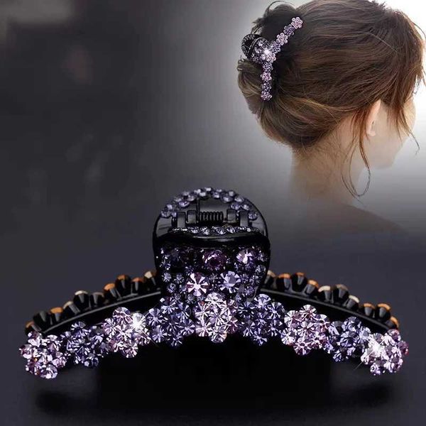 Crabes à cheveux en strass Clip Clip de crabe pour les femmes Girls Fleur Barrettes à cheveux Crystal Pony Pony Pony Accessoires Headwear Bijoux Gift Y240425