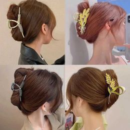 Klemt tarwe haarclip metalen brakel voor vrouwen haarspelden steentjes mode legering haar klauwen meisjes paardenstaart haaraccessoires hoofddeksel Y240425