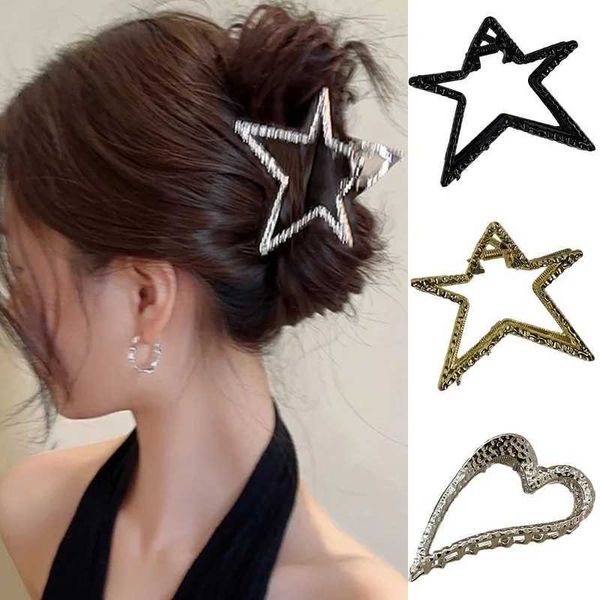 Crampes y2k étoiles Clips de cheveux pour femmes couleurs argentées coeur creux pentagram métal grab clip accessoires de cheveux moders de cheveux felles filles y240425