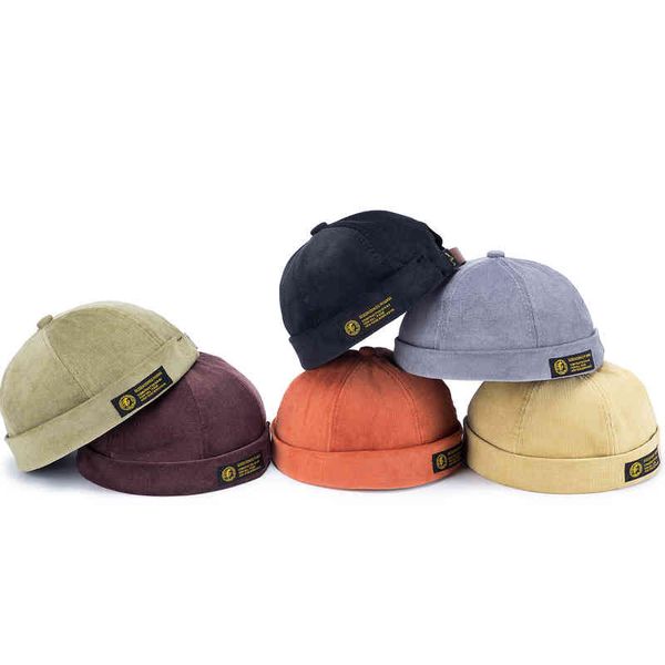 Clape Retro Corduroy Original Docker Sailor Biker Cap Brimless Skullcap Hommes Tendance Hip-Hop Menottes Habour Hat Bonnet Papa Caps