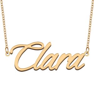 Clara nom collier pendentif pour femmes filles cadeau d'anniversaire plaque signalétique personnalisée enfants meilleurs amis bijoux en acier inoxydable plaqué or 18 carats