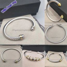 Cierre de perlas Pulsera de alambre trenzado Plata mujer Moda 5 mm 4 mm de espesor Retro Pulseras abiertas hechas a mano Diseño de nicho de marca Hombres Accesorio de joyería bolsa de polvo