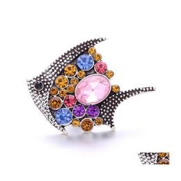 Fermoirs Crochets Colorf Poisson Strass Attache 18Mm Bouton Pression Fermoir Sier Couleur Métal Charmes Pour Snaps Résultats De Bijoux Fournisseurs D Dhiew