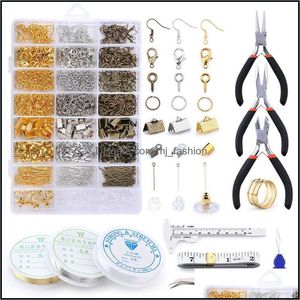 Fermoirs Crochets Ensemble de résultats de bijoux Outils Pinces Accessoires Fil de cuivre Anneaux ouverts Boucle d'oreille Crochet Fabrication de fournitures Kit Drop Delive Dhrtj