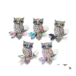 Fermoirs Crochets Noosa Placage Hibou Éblouissant Cristal Flocon De Neige Boutons Pression Fit Diy 18Mm Bouton Bracelet Collier Acc Ingrédients Suppl Dhtdy