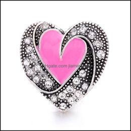Broches Ganchos Pink Love Rhinestone Heart Chunk Broche 18Mm Snap Button Zircon Charms Bk For Snaps Diy Jewelry Findings S Dhseller2010 Dh2Gy