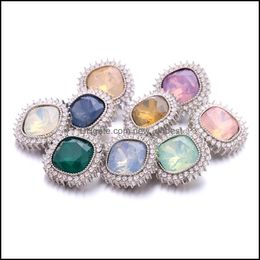 Broches Ganchos Radiant Colorf Rhinestone Chunk Broche 18Mm Botón a presión Zircon Sun Flower Charms Bk Para Snaps Diy Jewelry Dhseller2010 Dhgi1