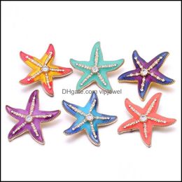 Cierres Ganchos Pintura radiante Color Broche Rhinestone Gadget Estrella de mar 18 mm Encantos de botón a presión para broches DIY Joyería Aleta Dhseller2010 Dhw9Q