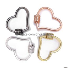 Klemt haken rivierenr cz micro plave schroef wit roze geel pistool zwart perzik hart vorm koper zirkoon hanger connectoren diy sieraden dhe7x