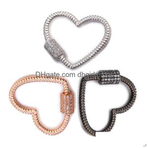 Clasps Hooks Riversr CZ Micro Pave Vis pistolet blanc rose noir Love Heart Shape Copper Zircon Pendant Connecteurs