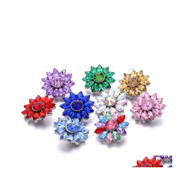 Fermoirs Crochets En Gros Chromatique Zircon Boutons Pression Fermoir 18Mm Métal Strass Décoratif Fleur Bouton Charmes Pour Bricolage Snaps Juif Dhlax