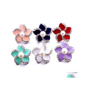 Fermoirs Crochets En Gros Strass 18Mm Bouton Pression Fermoir En Métal Couleur Peinture Fleur Charmes Snaps Résultats De Bijoux Usine Supplie Dh1X2