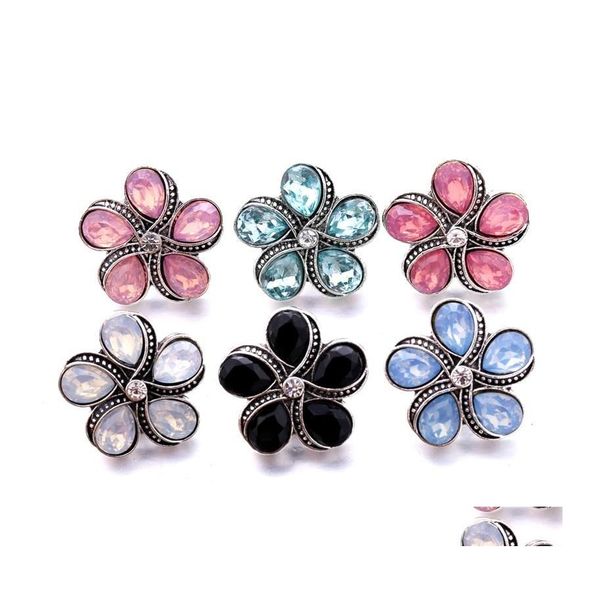 Broches Ganchos Venta al por mayor Rhinestone 18Mm Botón a presión Broche de flor Encantos decorativos de metal para broches Hallazgos de joyería Suministro de fábrica Dhxon