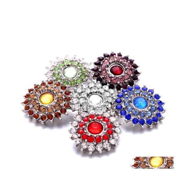 Cierres Ganchos Venta al por mayor Girasol Rhinestone Botones a presión Cierre de mariposa 18 mm Metal Botón decorativo Encantos para bricolaje Broches Joyería Dh8Sz