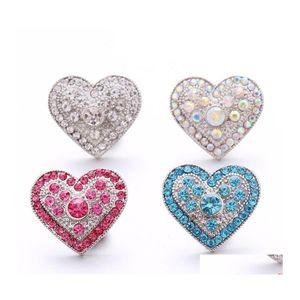 Broches Ganchos Venta al por mayor de moda Crystal Rhinestone Love Heart Botones a presión Broche 18Mm Metal Decorativo Zircon Button Charms para Diy Dhb3W