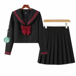 Clase Uniforme Escolar Chica Cosplay NEGRO Marinero Coreano Colegio Estilo ortodoxo Estudiante Top Traje Faldas Anime Japonés h3NU #