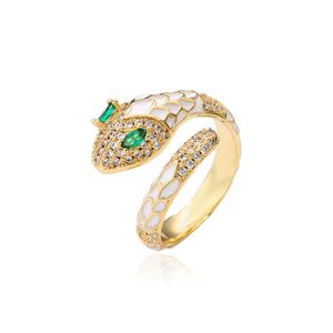 Classe Femmes Style Multicolore Émaillé Vert Zircon Oeil Serpent Anneau Bijoux Taille Réglable