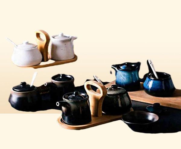 Ensemble sucrier et bouteille d'huile en porcelaine classique, pot à épices en céramique pratique pour la cuisine, salière, Sauce soja, Pot8647304