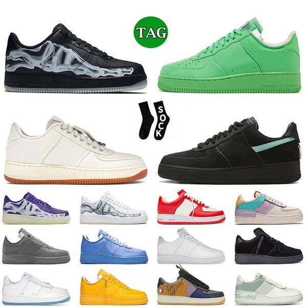 Classique 1 Blanc Designer One Flats Chaussures Hommes Femmes Squelette Violet OW x Brooklyn Panda MCA Université Bleu Blé Fantôme Gris Aforces Jogging Baskets Plates Baskets