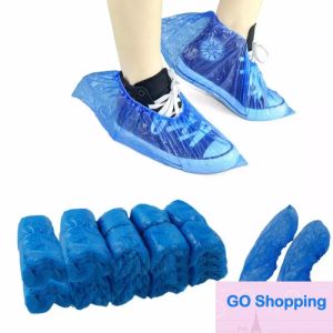 Classique 100 pièces couvre-chaussures jetables couvre-chaussures jetables en plastique épais extérieur jour de pluie tapis nettoyage couvre-chaussures bleu imperméable couvre-chaussures