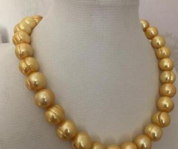 Clásico 12-13 mm oro del Mar del Sur, collar de perlas barrocas 18 pulgadas 925 plata