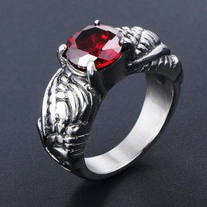 Klassiek 14K goud rode stenen ring vintage zilveren kleur sculptuurpatroonringen voor vrouwelijke mannen punkstijl sieraden