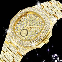 Classic 18K Gold Watch Men Men Luxury Iced Out Full Diamond Mens Watchs Full Steel Fashion Quartz Watch Man CZ Hip Hop Reloj Hombre 260D