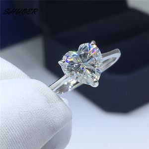 Classique 2 passes diamant testeur D couleur Moissanite coeur bague en argent Sterling 925 brillant coupe amour pierre anneaux pour les femmes