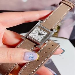 Montre à Quartz classique pour femmes, 26mm, deux couches, en cuir véritable, cadran numérique carré, montre-bracelet pour dames, Zircon saphir, horloge 251t