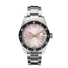 Relojes clásicos de 28mm de color rosa para mujer, correa de acero inoxidable mecánica automática, reloj de moda para mujer, reloj de Número romano, regalo 239m