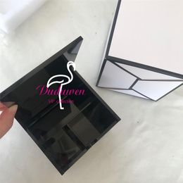 caixa clássica 2C caixa de presente de acrílico preto almofadas de algodão estojo de armazenamento porta-pincel de maquiagem com tampa dentro de 3 grades244F
