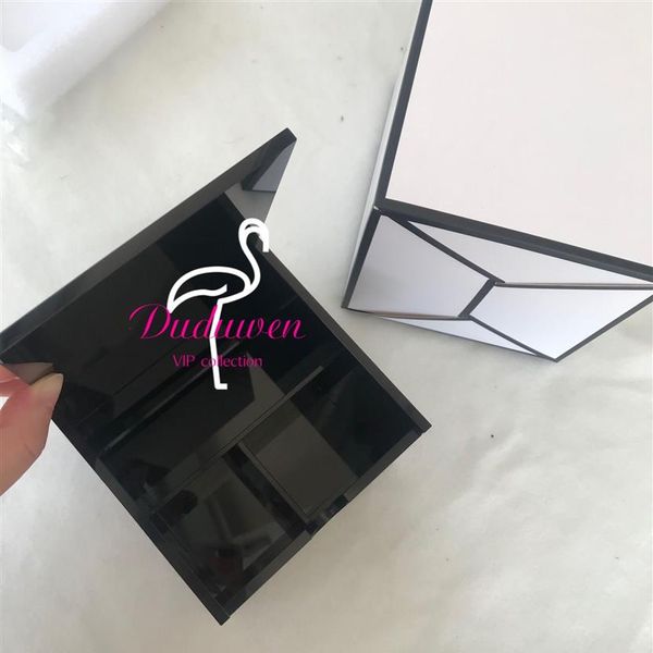 classique 2C boîte Acrylique Noir couleur cadeau boîte coton tampons Mallette de rangement maquillage porte-pinceau avec couvercle à l'intérieur 3 grids210M