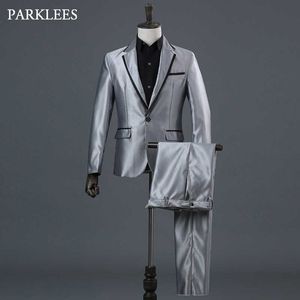 Costume classique 3 pièces (vestes + pantalons + noeud papillon) hommes scène bal fête hommes robe grise costumes chanteur mariage DJ costumes Ternos Homme X0909