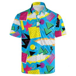 Polo Hawaiian Print Classic Men Men Funky Retro 80S 90S Graphics Shirt Party Short Sleeve Button Tees Street Y2K Vêtements 240510