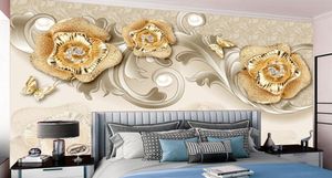 Fond d'écran 3D Classic Luxury Européen Golden Rose Butterfly TV Fond Couvrage Couvrant Decor Home Silk Mural Wallpapers3001072