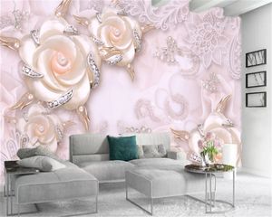 Klassieke 3D Wallpaper Pearl Rose Luxe Rose Woonkamer Slaapkamer TV Achtergrond Muur Zijde Muurschildering Behang