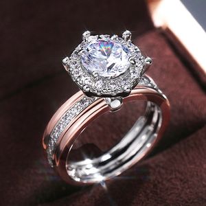 Classic 4 Claws Design Bridal Engagement Bruiloft Band Ringen AAA Dazzling Cubic Zirconia Tijdloze Stijl Vrouwelijke Sieraden