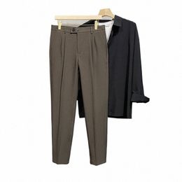 Pantalon classique 4 couleurs décontracté pour hommes printemps automne nouveau pantalon Busin Fi confortable pantalon droit longueur cheville gris noir G34Z #