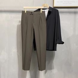 Klassieke 4 kleuren casual herenbroek lente herfst zakelijke mode broek comfortabele rechte enkellange broek grijs zwart 240122