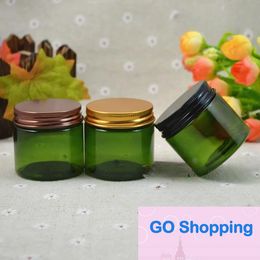 Pot en PET vert classique de 50 grammes, boîtes de crème verte de 50 g, pot en PET de 50 ml avec emballage cosmétique en pot de crème en aluminium bronze / noir / or